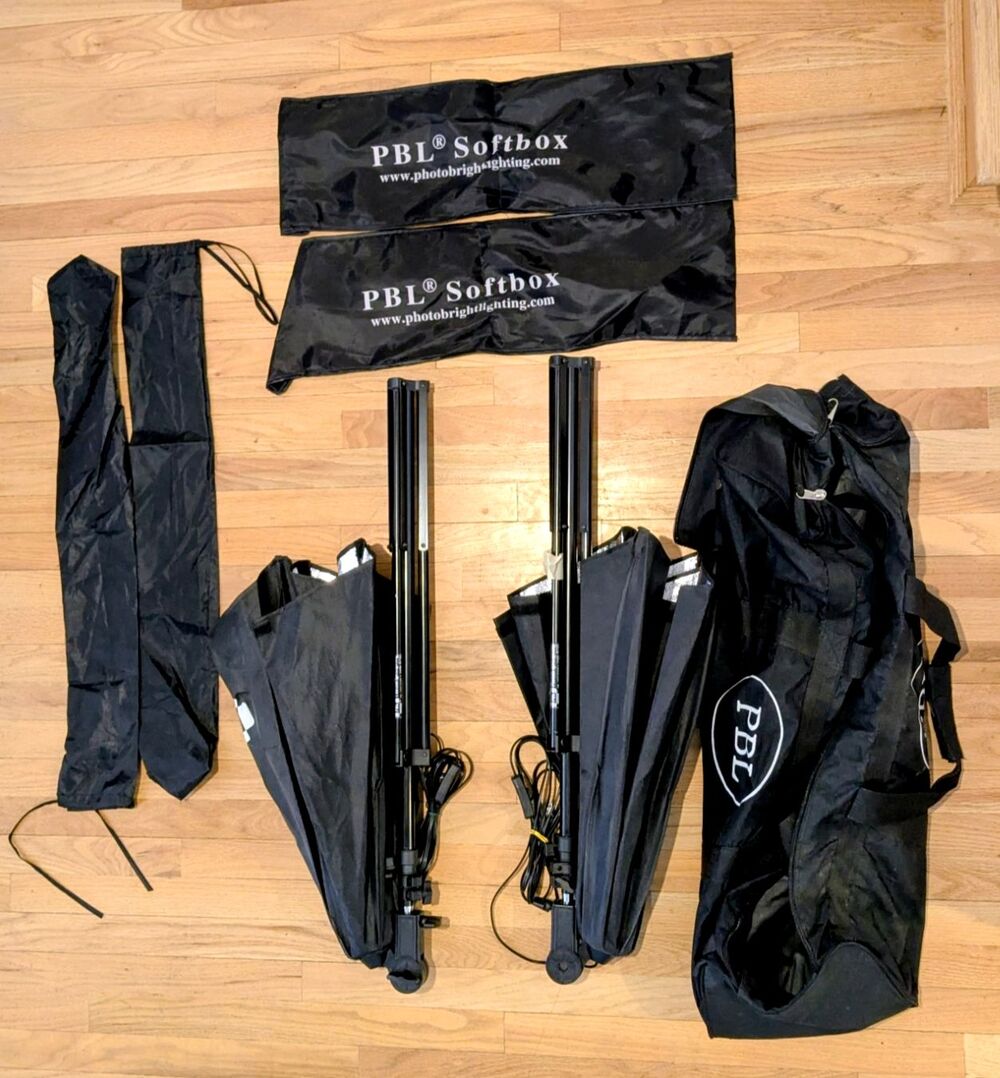 2-Pc PBL Studio Photo 120Volt Light 23" x 23" Umbrella/Softbox Case Set GUC - Picture 7 of 9